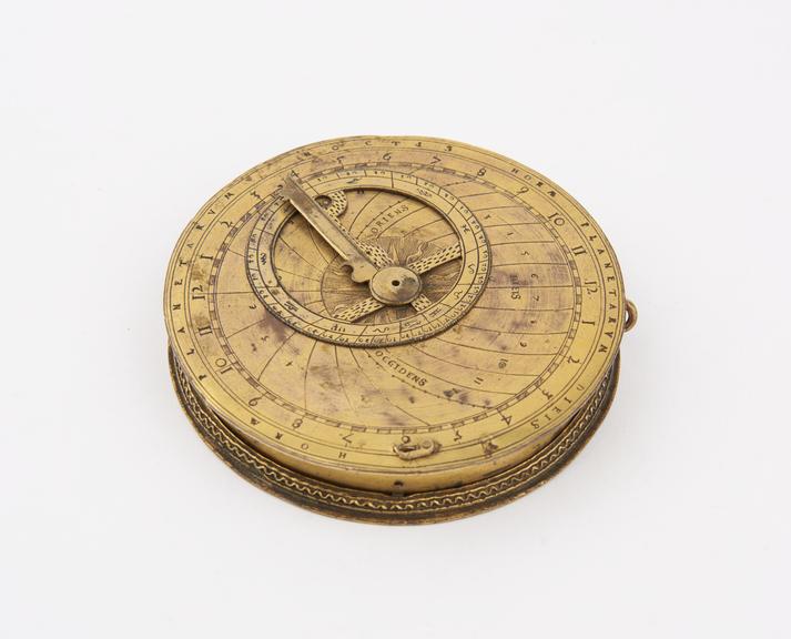 Circular sundial, copper gilt and engraved, German