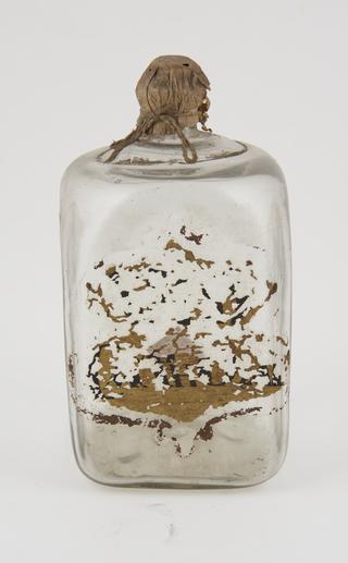 Glass bottle, cork stopper, leather cover