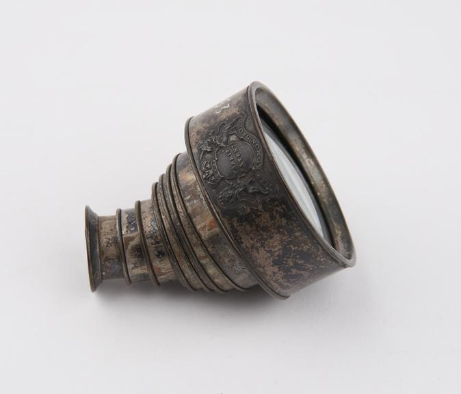 Ten draw silver collapsible spyglass, patented by Warris