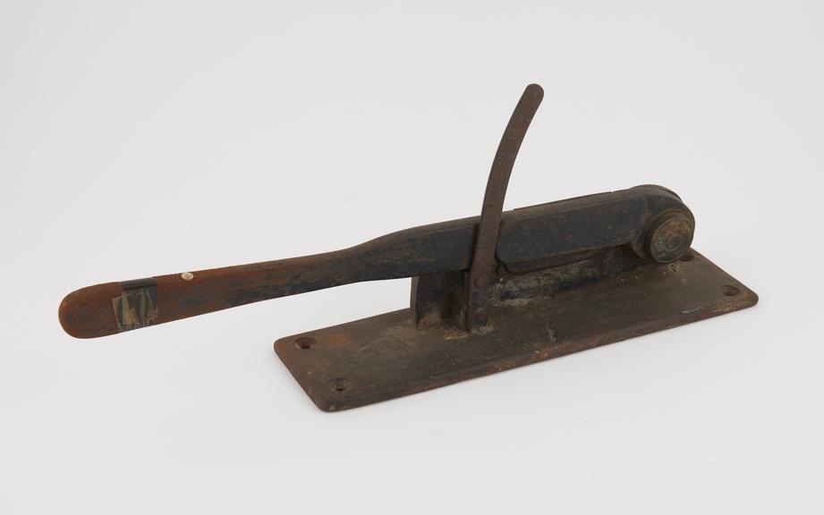 Cast iron herb cutter, blade and mount with iron guide