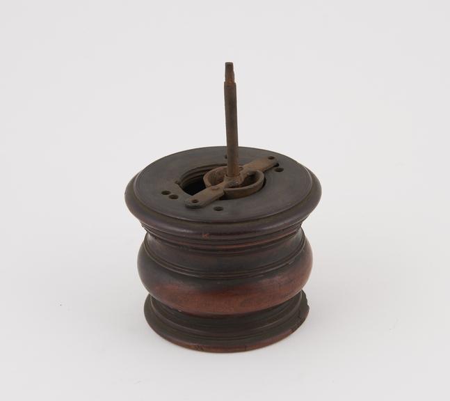 Turned wooden drug or spice mill, no funnel or handle, European