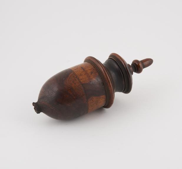 Spice mill of turned wood, urn-shaped