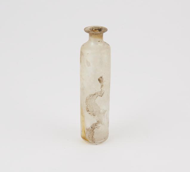 Glass bottle, cylindrical weathered