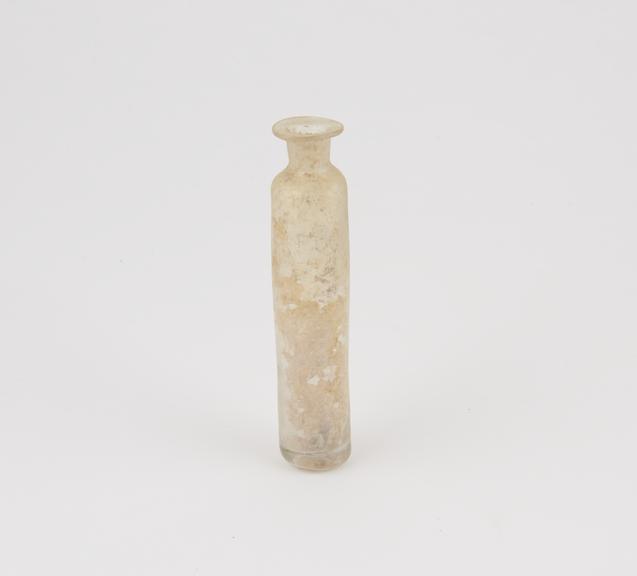 Glass bottle, cylindrical, weathered