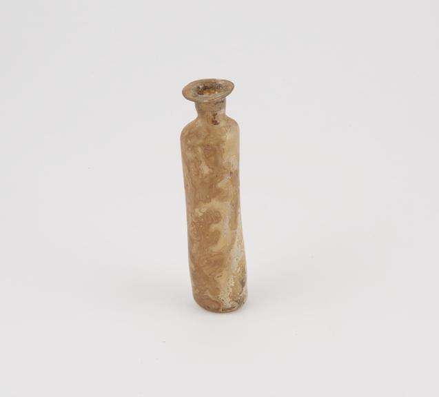 Glass bottle cylindrical, heavily weathered