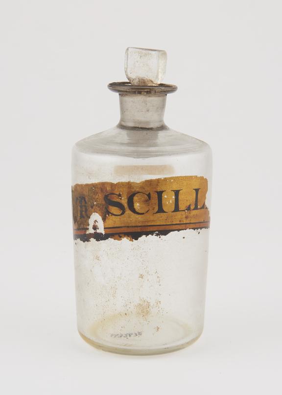 Glass shop round with glass stopper for Tincture of Squill (TR: