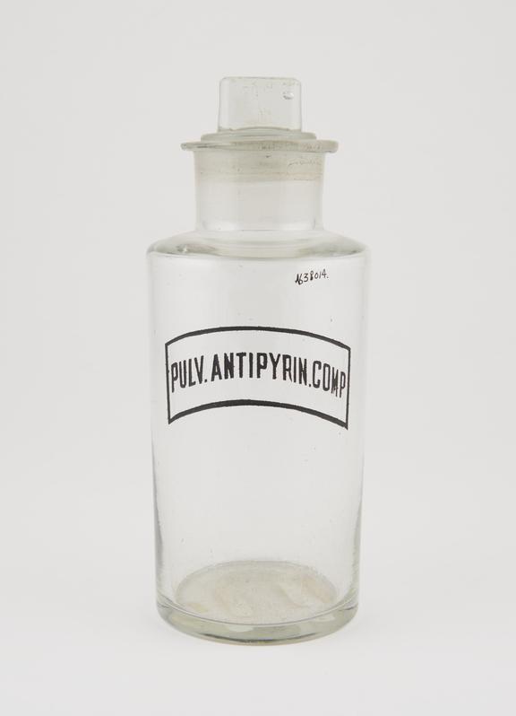 Bottle, shop round, clear glass, for antipyrine powder