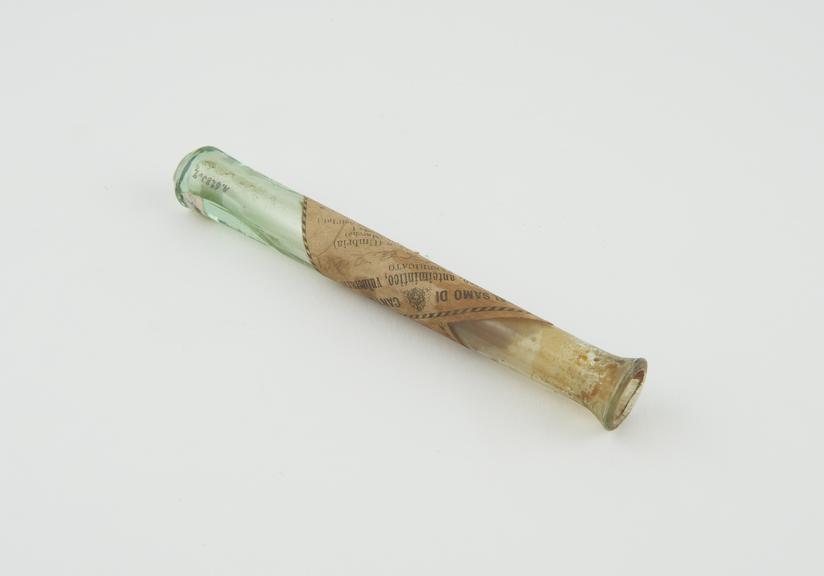 Glass bottle, green, mould-blown, contained balsam originally