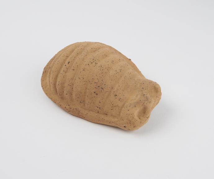 Votive uterus, wrinkled, two openings, terracotta, Italy