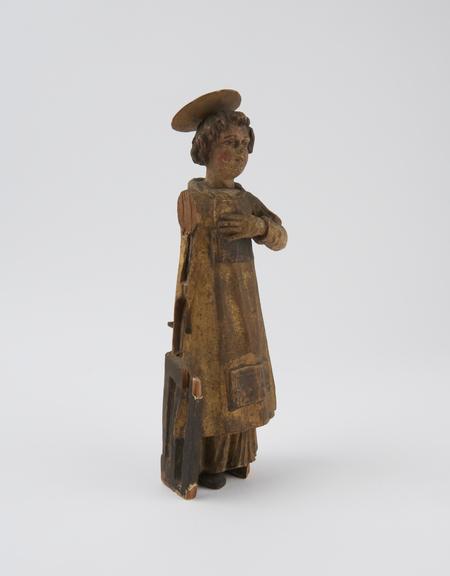 Wooden figure of Saint Lawrence with gridiron, possibly French