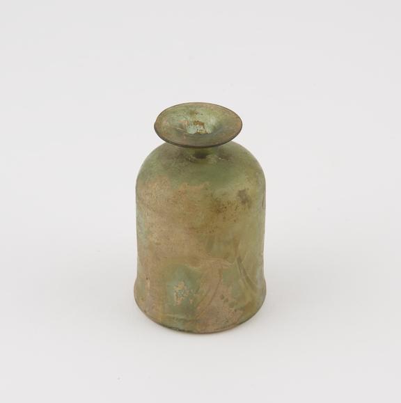 Green glass bottle, cylindrical pontil mark, hand blown