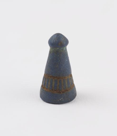 Blue cone earplug with spheroid at vortex