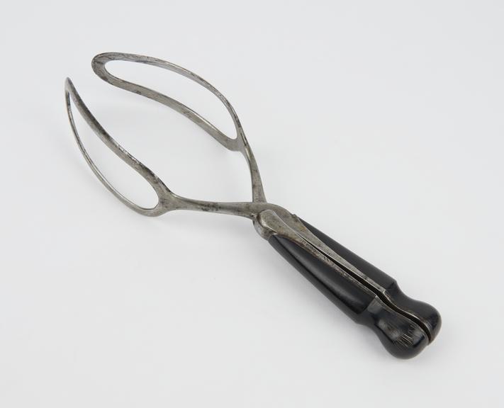 Forceps, obstetrical, Haighton, steel and ebony