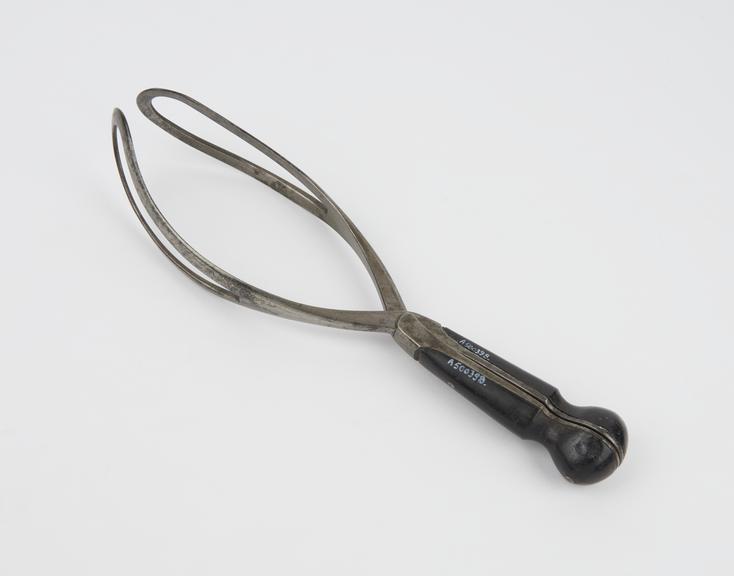 Forceps, obstetrical, possibly Osborn's, steel and ebony