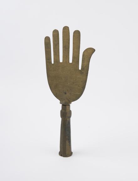 Brass finial in form of Hand of Fatima