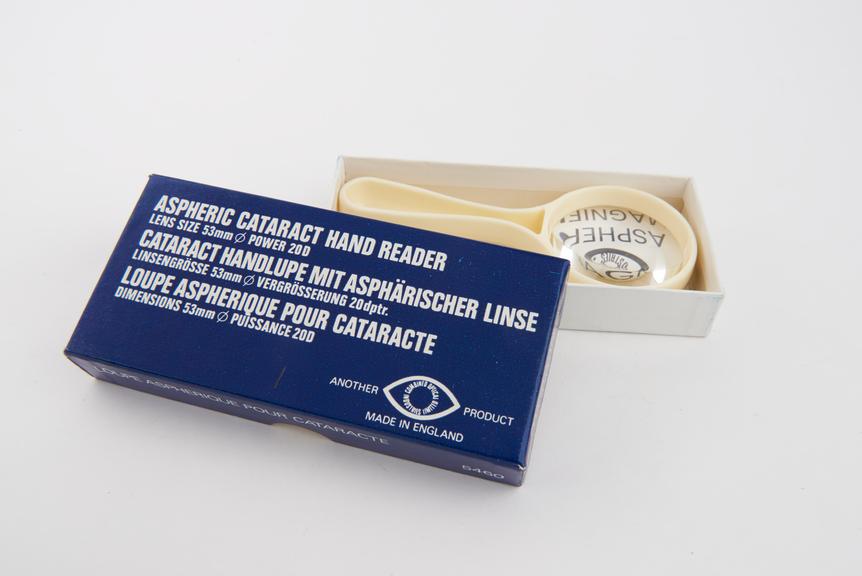 Plastic hand magnifier for cataracts sufferers