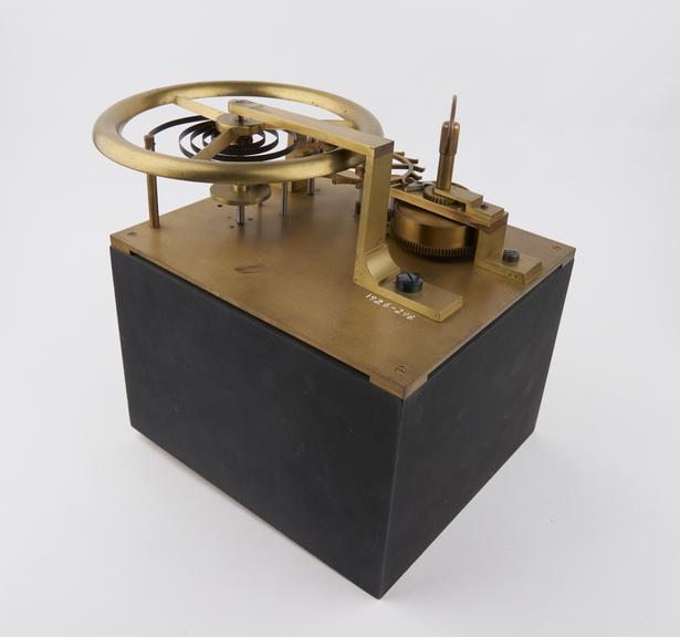 Model of a Lever Escapement on a mahogany stand