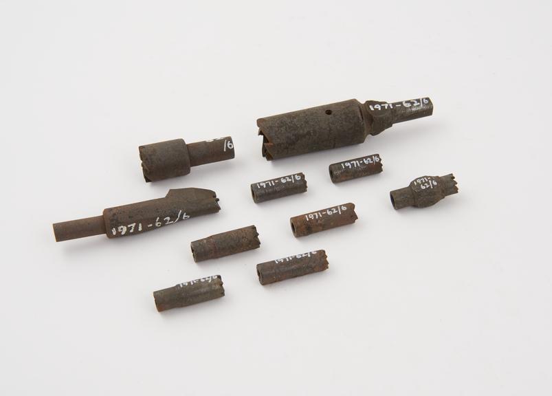Ten hollow mills (for drilling pins)
