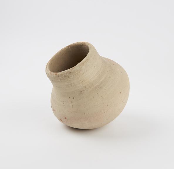 Earthenware jar, wide neck, round base, found at Tell Fara