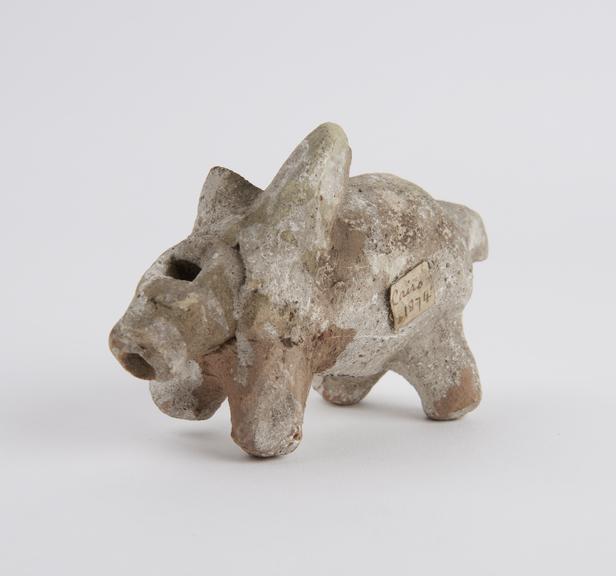 Unbaked clay figure of animal, one ear damaged, amuletic