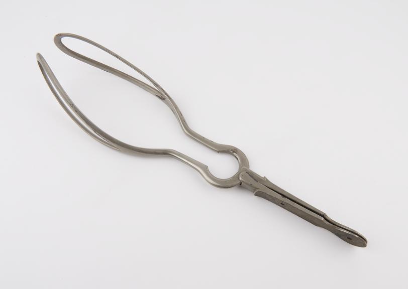 Forceps, obstetrical, Barnes, steel, by Charles Baker of London