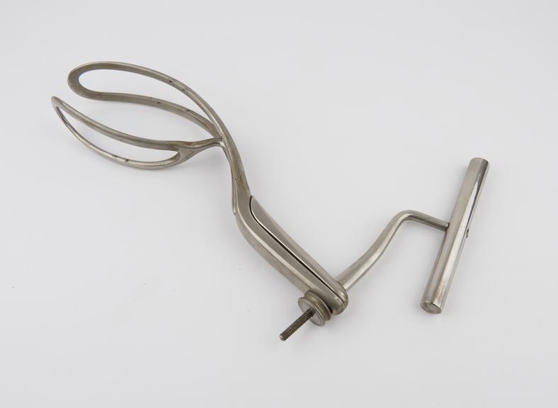 Forceps, obstetrical, axis traction, Cameron, metal