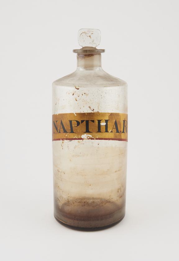 Bottle, clear glass, trace contents, for naphthalene, English