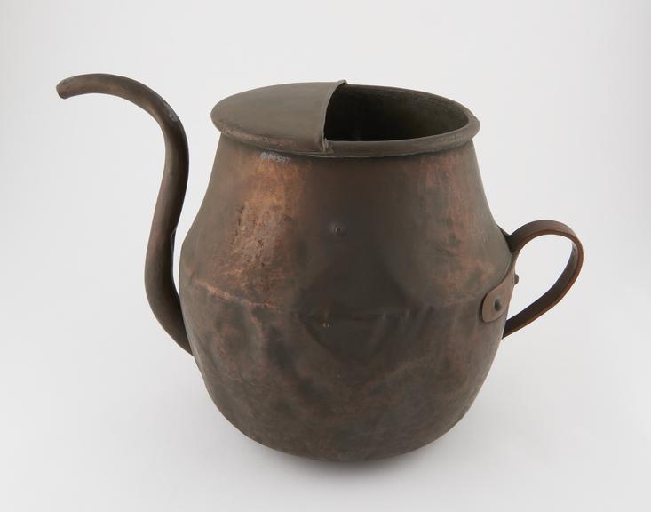 Larger copper pharmacy kettle, with S-shaped spout and handle