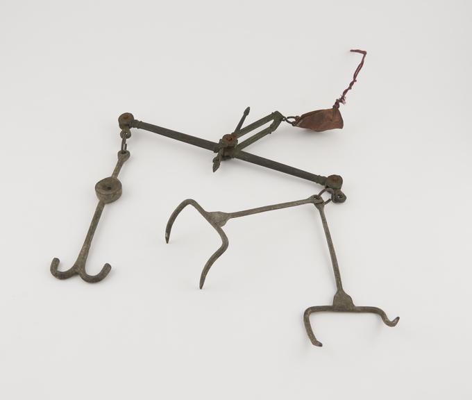 Meat scales, brass beam, spelter hangers, possibly Spanish