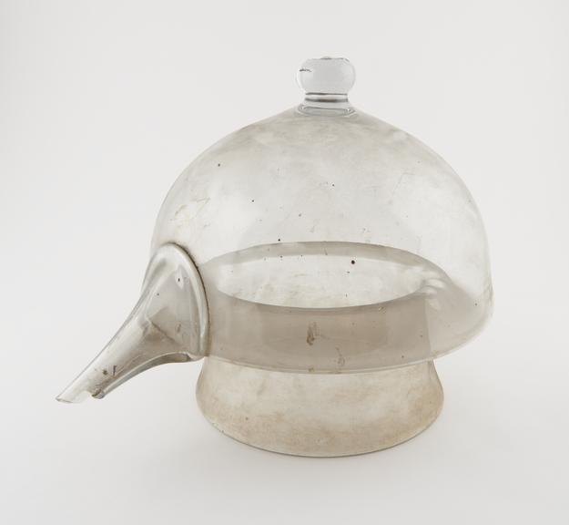 Large clear glass alembic head, domed, with re-entrant neck