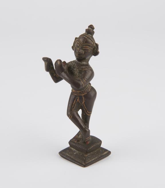 Statue of Krishna playing the flute, bronze, India, 1801-1900