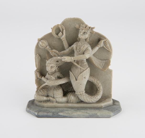 Plaque of the fish avatar of Vishnu subducing a demon, stone