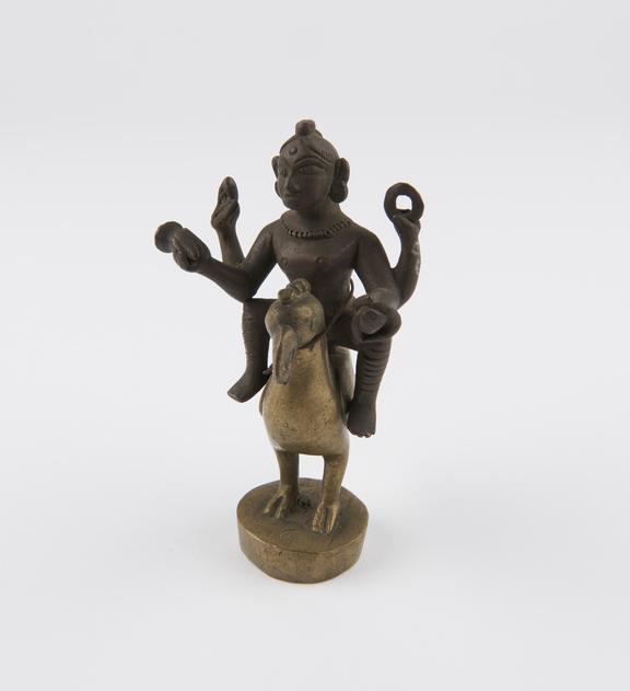 Brass statue of the hindu general-god Skanda Karttikeya on his