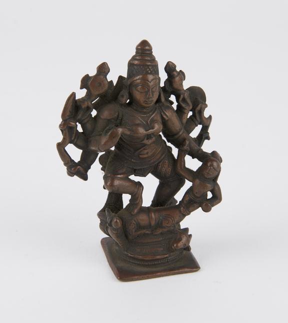 Statue of Durga slaying Mahisa, bronze, South India, 1801-1900