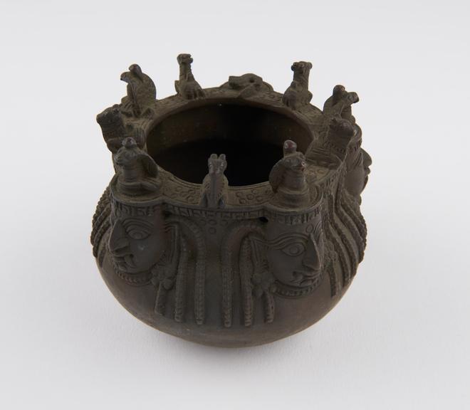 Bronze pot with Hindu figures, used in Shaivite ceremories