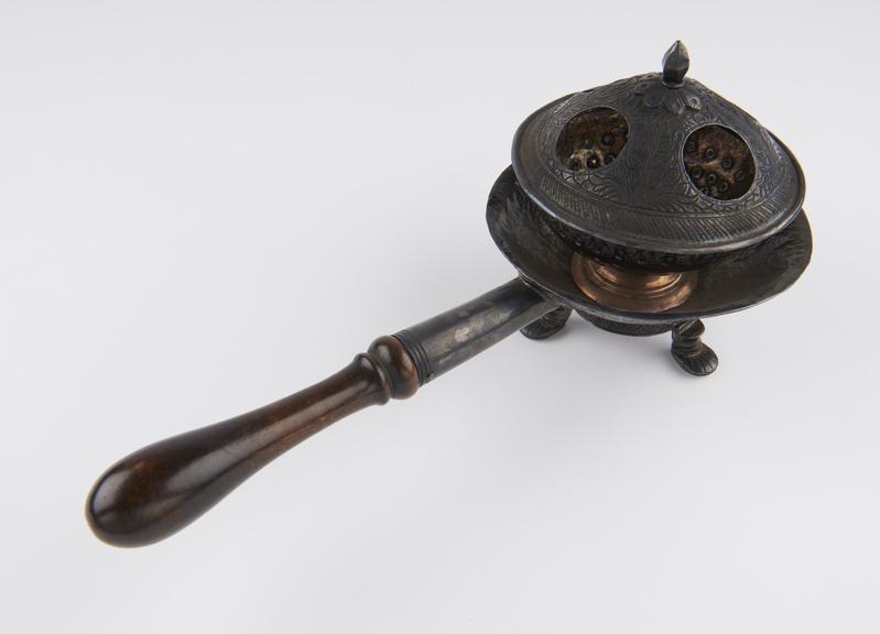 Silver incense burner with wooden handle, Indian, 1801-1900