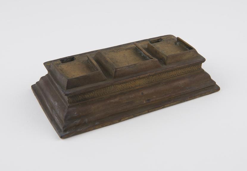 Base for shrine for three deities, brass, Indian, 1801-1900