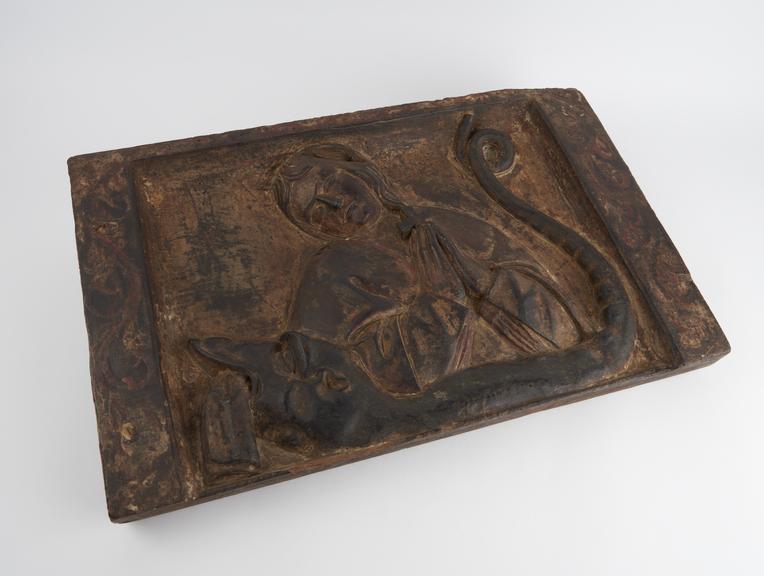 Wooden plaque depicting Saint Margaret of Antioch and dragon