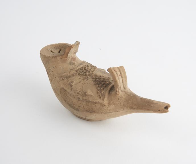 Earthenware feeding bottle, unsigned, Roman, 1-100 CE.