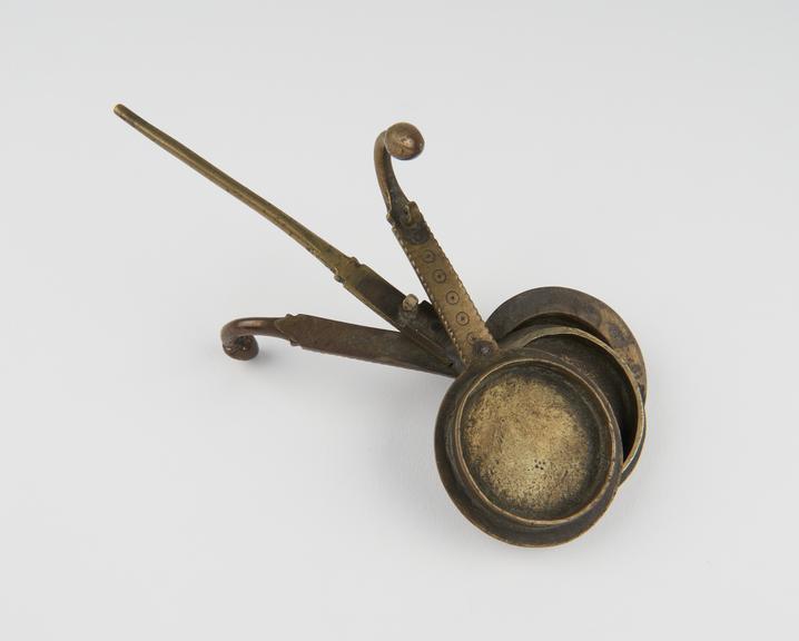 Brass and bronze container in three sections, probably Indian