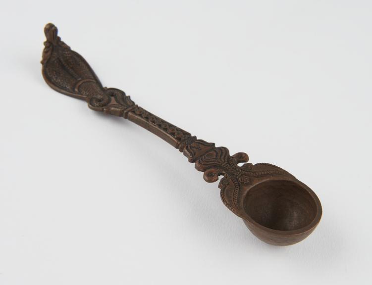 Lustration spoon with cobra design, copper, Indian, 1801-1900