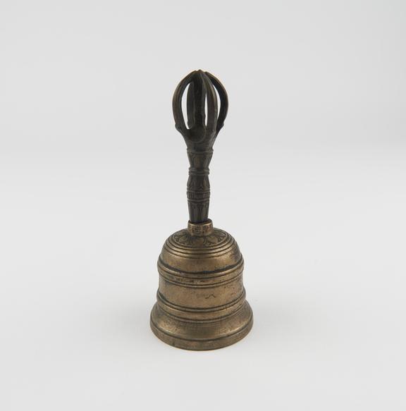 Bronze handbell with thunderbolt at tip, probably North Indian