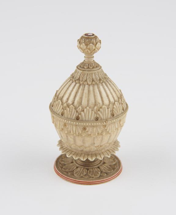 Ivory container in form of lotus, bud, screw stopper, Indian