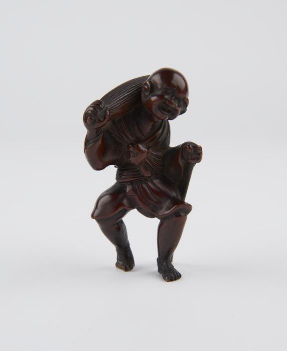 Wooden netsuke, in the form of a blind man