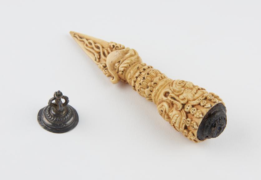 Buddhist ritual dagger of ivory, called a pur-ba, Tibetan