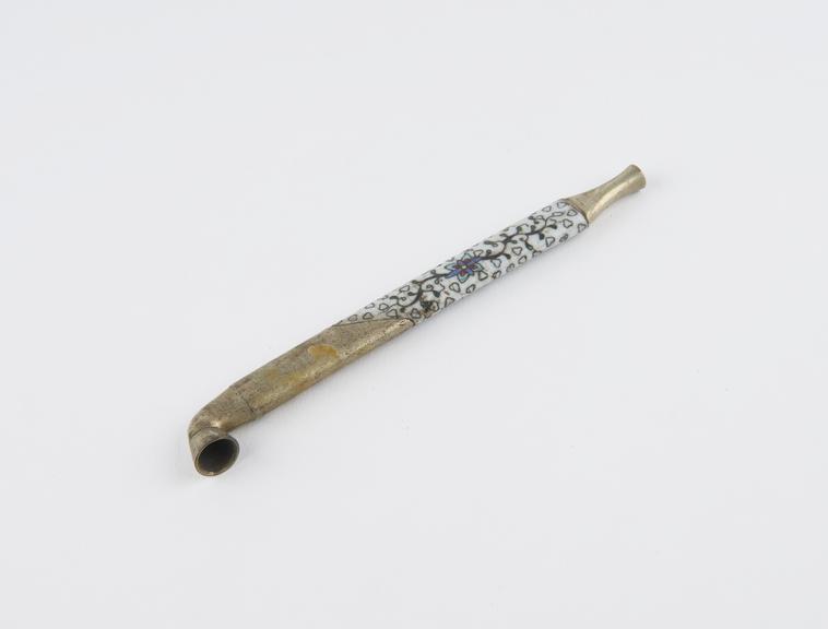 Paktong tobacco pipe with intervening enamelled section along