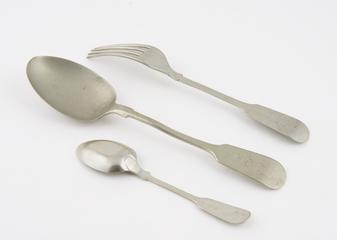 Teaspoon, fork and tablespoon stamped S.C.A.