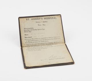 Town pass for psychiatric patients, Suffolk, England, 1953