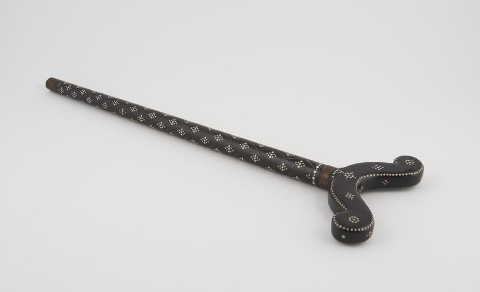 Ebony divan crutch with ivory inlay, Persian(?), 19th century