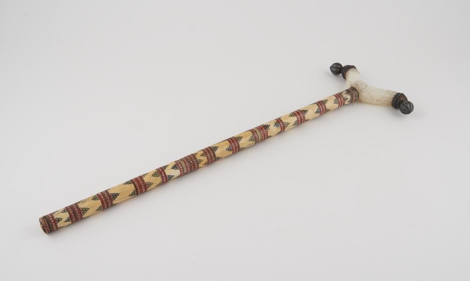 Divan crutch of inlaid ivory and jade, Indian, 19th century